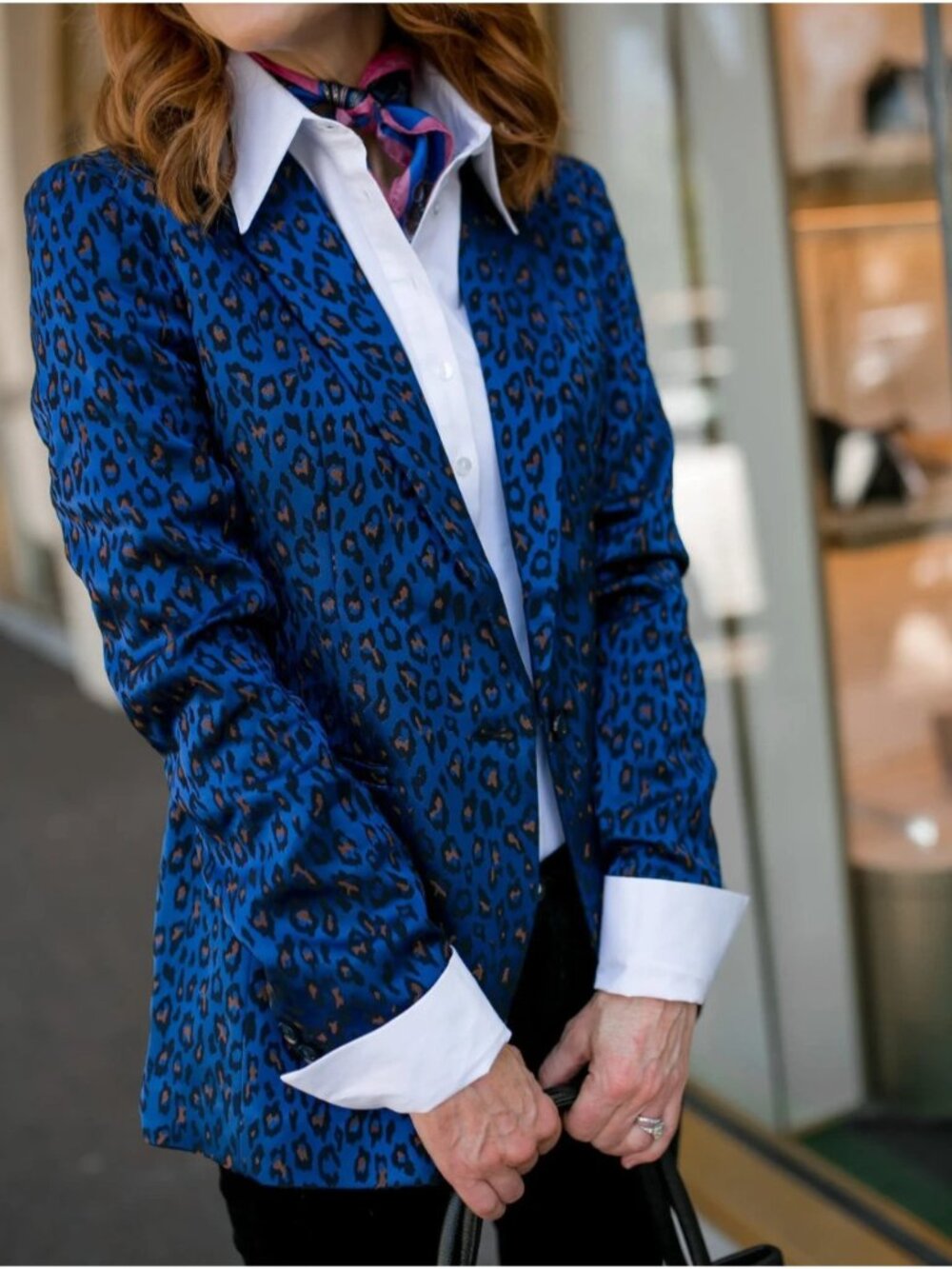 Banana Republic Blue Leopard Print Maximalist Boyfriend Blazer